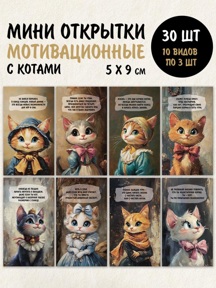 Мини открытки Мотивация от котов, 30 шт 50х90 мм- фото