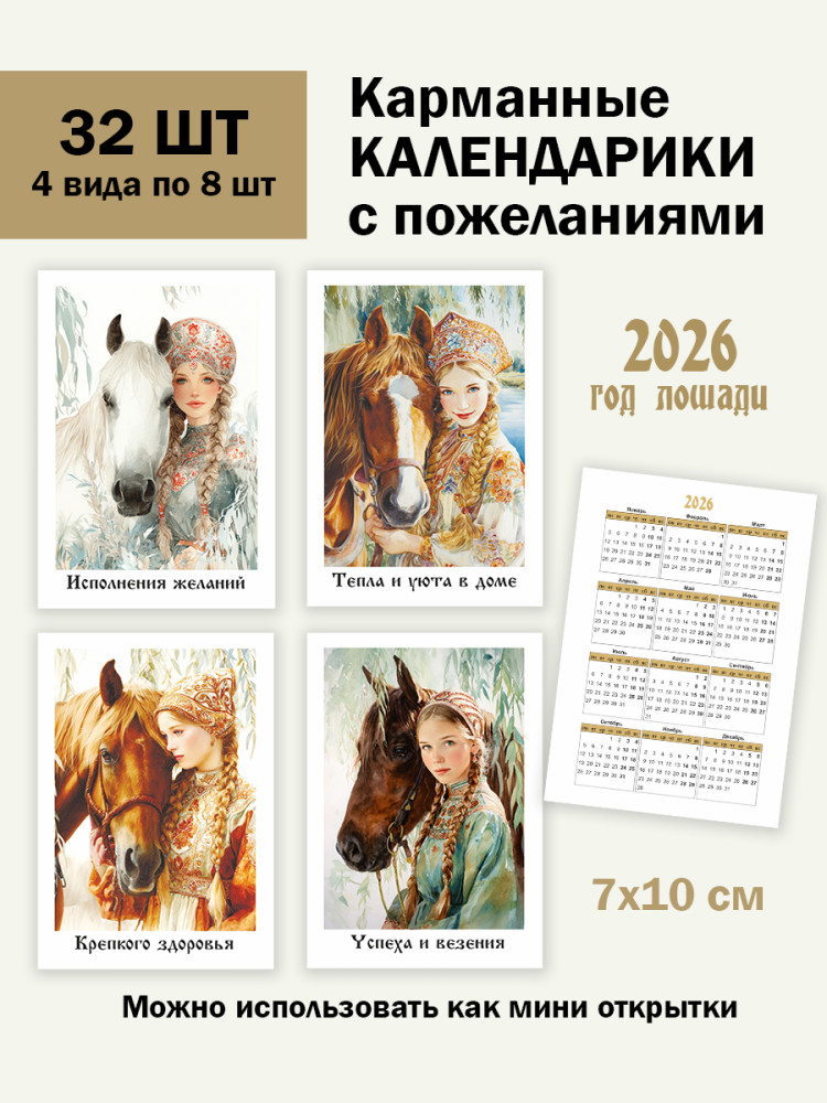 Календарики карманные 2026 год, набор 32 штуки, 7х10 см- фото