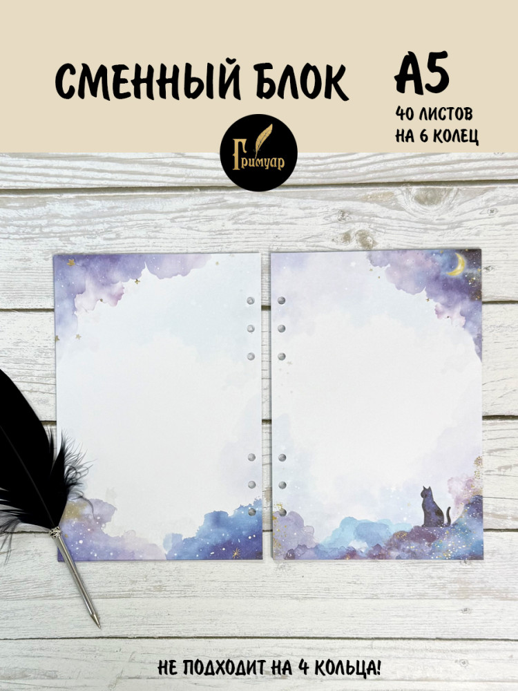 Сменный блок на 6 колец без линовки с рисунком 